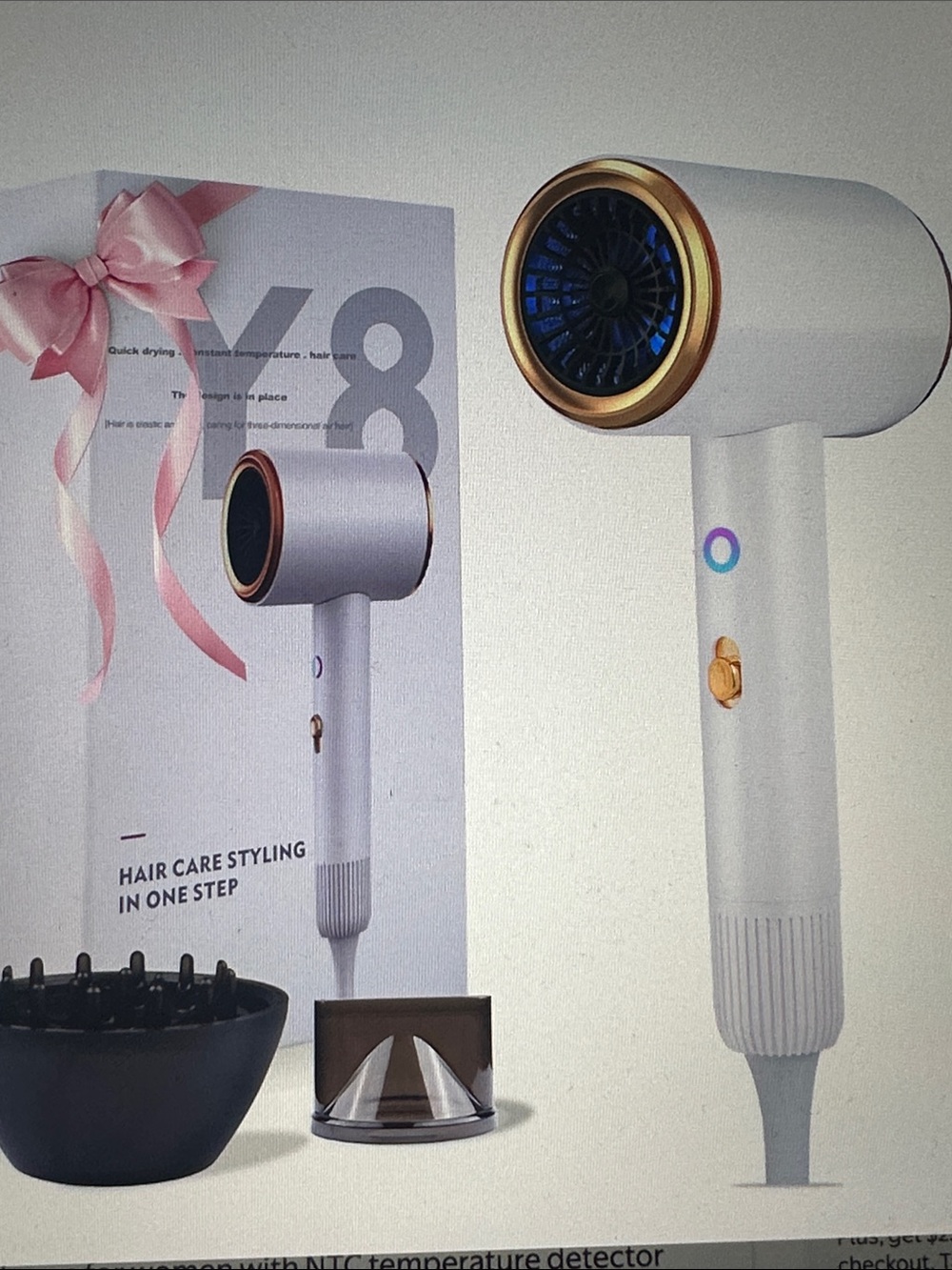 White & Gold Compact Hair Dryer - Portable Styling Tool